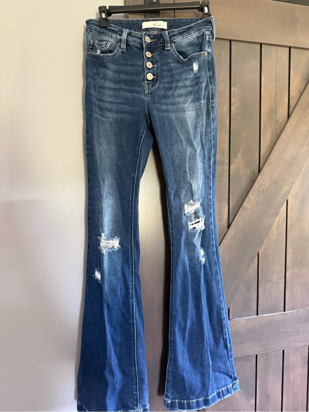 Kancan Dark Blue Distressed Flare Jeans